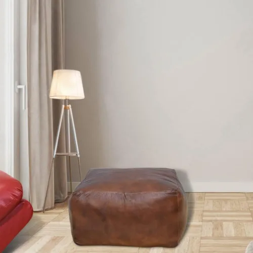 Miniatura 32 de Rugsotic Carpets Puf de cuero de cabra redondo hecho a mano ecológico negro – Puf de forma redonda, 14.0 in x 14.0 in x 14.0 in x 14.0 in, liso