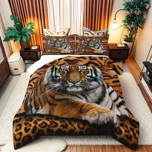 Miniatura 107 de Juego de edredón de cuernos de ciervo tamaño individual, juego de ropa de cama rústica de granja con huellas de oso y pinos para decoración