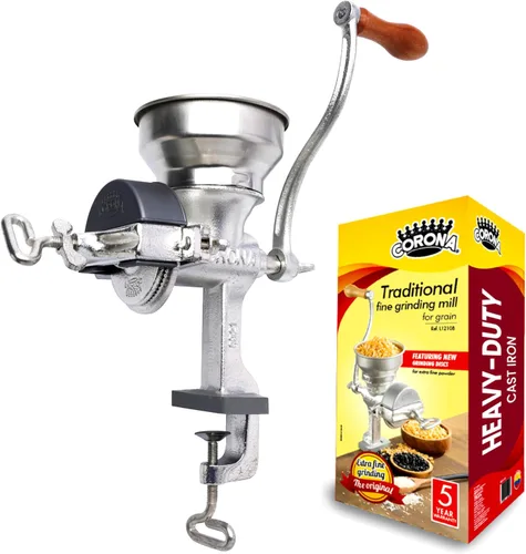 Molinillo de maíz Corona con tolva baja, molino de granos, molinillo manual para maíz, arroz, soja, pimienta, garbanzos, molinillo de trigo de