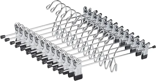 Amber Home Paquete de 26 perchas de metal resistente para pantalones, ahorro de espacio con clips ajustables para jeans, pantalones