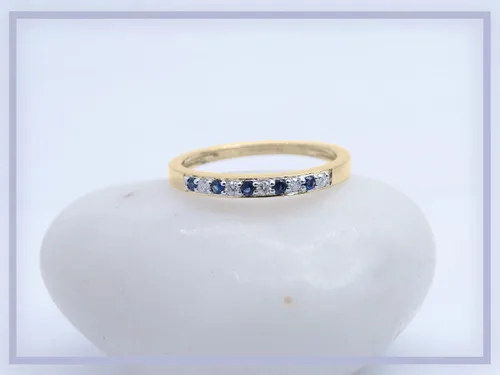 Miniatura 3 de Dazzlingrock Collection Anillo apilable redondo de oro de 10 quilates con zafiro azul y diamante blanco para mujer