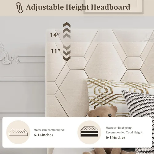 Miniatura 5 de GAOMON Base de cama individual XL beige con cabecera tapizada, base de cama de plataforma resistente con listones de madera fuertes, no necesita