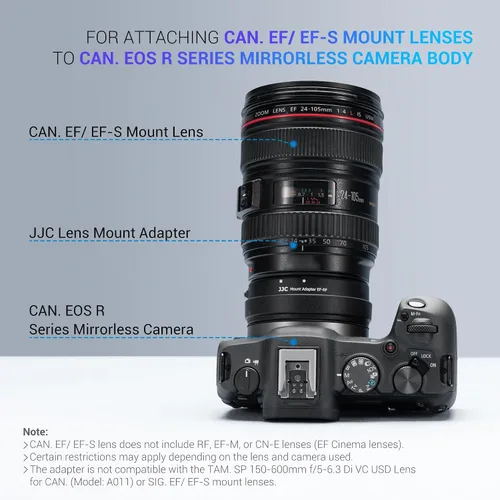 Miniatura 3 de JJC EF-EOS R - Adaptador de montaje de lente de enfoque automático de metal para Canon EF EF-S a Canon EOS R1 R50V R50 R100 R5 R6 Mark III II R RP