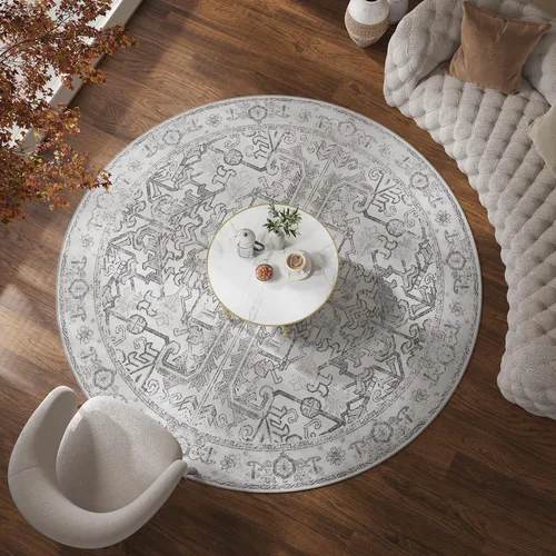 Miniatura 326 de jinchan Lima - Alfombra simétrica floral geométrica lavable, alfombra de entrada de medio círculo de 2 x 3, alfombra de media luna, suave y Azul