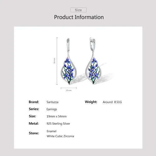 Miniatura 5 de Santuzza Aretes de plata de ley 925 con circonita cúbica esmaltada y libélula para mujer