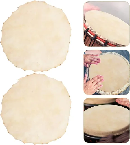 Miniatura 4 de Annafi® Piel de cabra Djembe cabeza 2 piezas de repuesto de tambor de piel de cabra de 11.8 in/11.8 pulgadas, piezas de repuesto para tambores