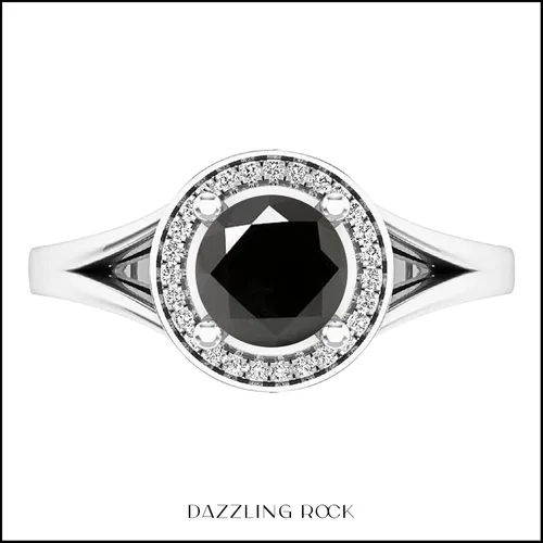 Miniatura 221 de Dazzlingrock Collection Anillo de compromiso redondo de 0.276 in con halo de diamante blanco y vástago dividido para ella en oro macizo de 14
