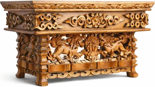 Miniatura 10 de Mesa altar pequeña para meditación, puja, prácticas wiccanas, budistas - Mesa lateral baja de madera, mesa de té japonesa, diseño de dragón plegable