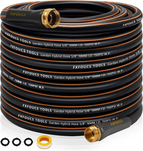 Miniatura 10 de Manguera de jardín resistente, manguera híbrida flexible y ligera de 5/8 pulgadas con presión de estallido de 600 PSI, mango giratorio y accesorios