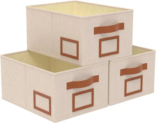 OUTBROS Caja de almacenamiento plegable para estantes, cestas de tela de 15.7 x 11.8 x 7.9 pulgadas, organizador de armario con asas, adecuado para