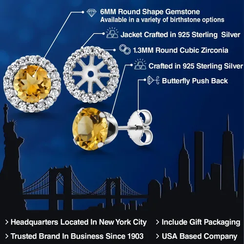Miniatura 149 de Gem Stone King Aretes redondos de plata de ley 925 de 0.236 in con piedra natal extraíble para mujer