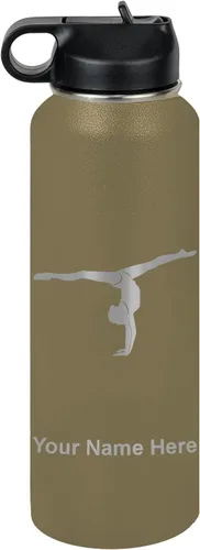 Miniatura 47 de LaserGram Botella de agua personalizada, gimnasta niña, acero inoxidable de doble pared aislada al vacío con popote superior, regalo grabado Azul