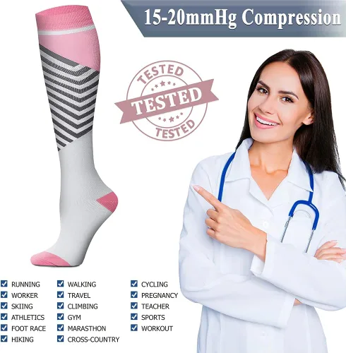 Miniatura 5 de QUXIANG - Calcetines de compresión de cobre para mujeres y hombres (8 pares), lo mejor para correr, ciclismo, atletismo, 15-20 mm Hg