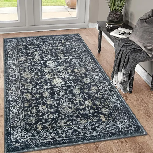Miniatura 85 de KILOCOCO Alfombra lavable de 2 x 3 para entrada, estampado floral vintage, suave, antideslizante, azul, alfombras de cocina, tapete