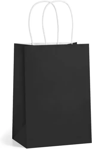 BagDream Bolsas de regalo negras de 5.25 x 3 x 8 pulgadas, pequeñas bolsas de papel kraft con asas, paquete de 100 unidades para Halloween,