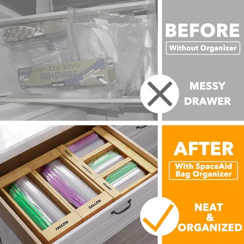 Miniatura 3 de SpaceAid WrapNeat Dispensador de envolturas 2 en 1, organizador de almacenamiento de bolsas SpaceAid para cajón de cocina, (juego de 5)