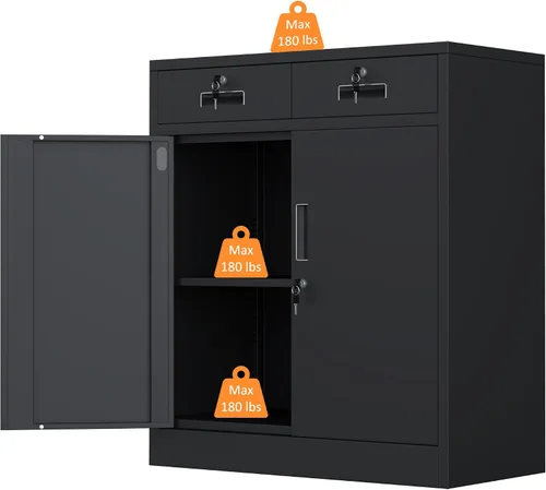 Miniatura 5 de Armario de almacenamiento de metal con puertas de cierre y estante ajustable, armarios de almacenamiento con cajones con cerradura para oficina