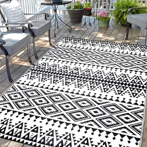 Miniatura 10 de Alfombra Impermeable para Exteriores 9x12 pies, Tapete de Paja de Plástico Reversible Boho para Patio RV Terraza Porche Patio Trasero Balcón Camping