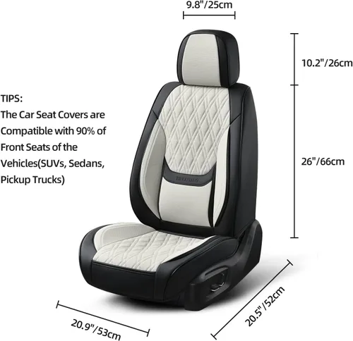 Miniatura 6 de Fundas de asiento delantero de automóvil, par de fundas de asiento delantero de cuero transpirable con reposacabezas, funda universal de asiento