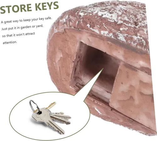 Miniatura 5 de Stone Key Hider - Diseño realista de roca para almacenamiento de llaves al aire libre para jardines y patios, material de resina confiable que