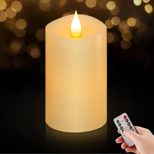 Miniatura 39 de Juego de 1 velas sin llama de 3 x 4, batería de 2 AA, 600 horas, velas parpadeantes con temporizador, velas sin llama de 4 pulgadas con control