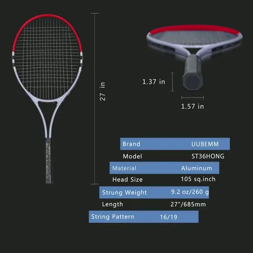 Miniatura 3 de Raqueta de tenis preencordada, ligera, de 27 pulgadas, raquetas recreativas para adultos, para hombres, mujeres, estudiantes, kit de entrenamiento