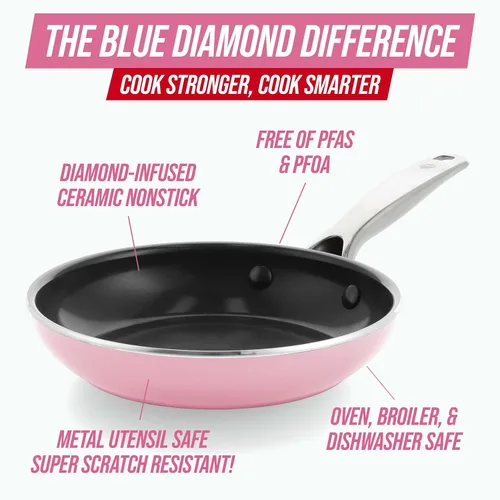 Miniatura 3 de Blue Diamond Sartén antiadherente de 12 pulgadas con tapa, sartén de cerámica sin PFAS y PTFE con infusión de diamante, apta para lavavajillas