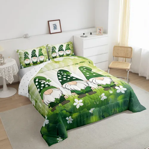 Miniatura 5 de Juego de edredón de plumón de gnomos de primavera, para niños, adolescentes y adultos, hojas botánicas verdes, margaritas y hierbas, juego de ropa