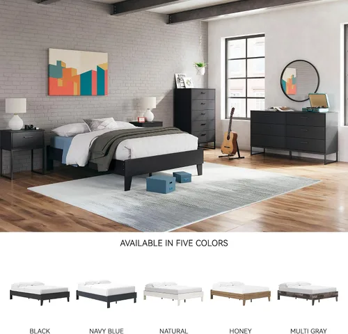 Miniatura 6 de Signature Design by Ashley Socalle - Cama plataforma matrimonial, color negro, minimalista sin cabecero, madera de ingeniería