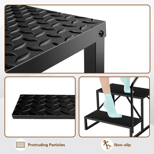 Miniatura 3 de Escaleras de bañera de hidromasaje con pasamanos, escalera de piscina de 2 escalones sobre el suelo, escaleras antideslizantes para caravana