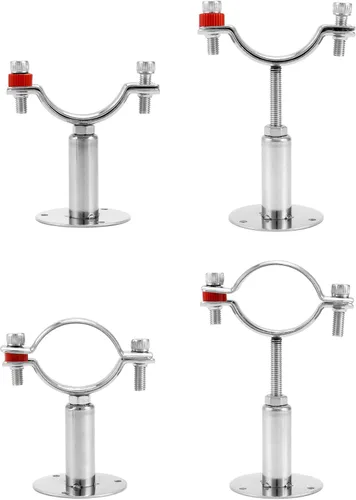 Miniatura 3 de QWORK Abrazadera de soporte de tubo de 2 pulgadas, paquete de 2 soportes de pared y techo de acero inoxidable 304, altura ajustable de 1.969-3.937