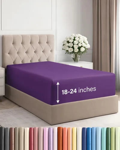 Miniatura 66 de Sábana bajera ajustable extra profunda tamaño completo – Sábana bajera individual de lujo para hotel únicamente – Se adapta fácilmente a colchones