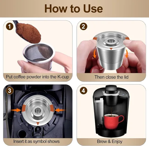 Miniatura 5 de Cápsulas de café reutilizables K Cups para Keurig: filtro de café K Cups recargables de acero inoxidable completo compatible con cafeteras 1.0 y 2.0