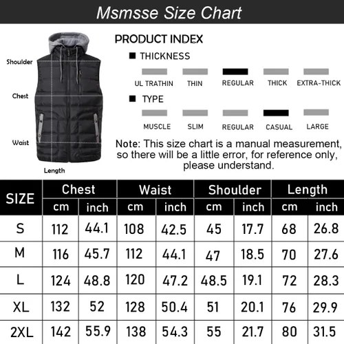 Miniatura 6 de Msmsse Chalecos acolchados para hombre, chaleco de invierno para hombre, ligero, resistente al viento, chaleco con capucha para golf y correr