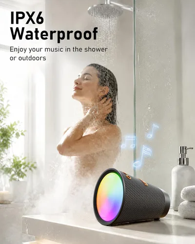 Miniatura 4 de Altavoz Bluetooth portátil inalámbrico con 9 luces de color, tiempo de reproducción de 20 horas, emparejamiento estéreo, graves profundos, IPX6 Negro