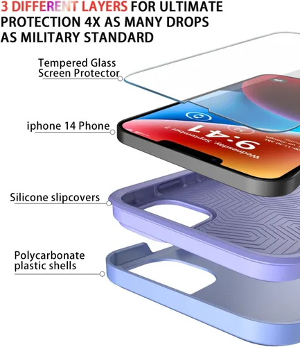 Miniatura 4 de Diverbox Funda para iPhone 14 [a prueba de golpes] [a prueba de caídas] [protector de pantalla de vidrio templado], funda de protección resistente