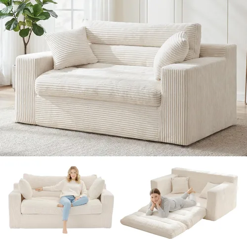 Miniatura 12 de Sofá cama convertible de 78 pulgadas, sofá futón plegable de esponja de alta densidad, sofá sin hueso, sofá cama de 3 plazas con 3 almohadas