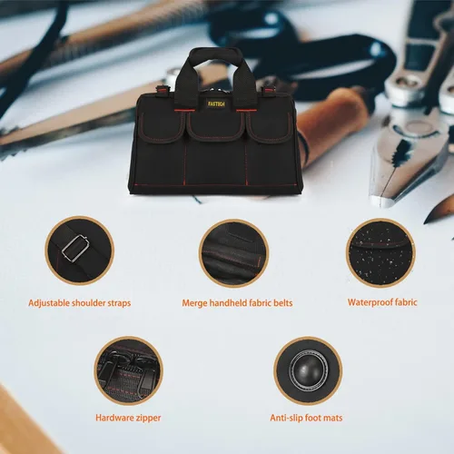 Miniatura 3 de FASTECH Bolsa de herramientas resistente de 22 pulgadas con boca ancha para almacenamiento, transporte y organización de herramientas, bolsa de mano