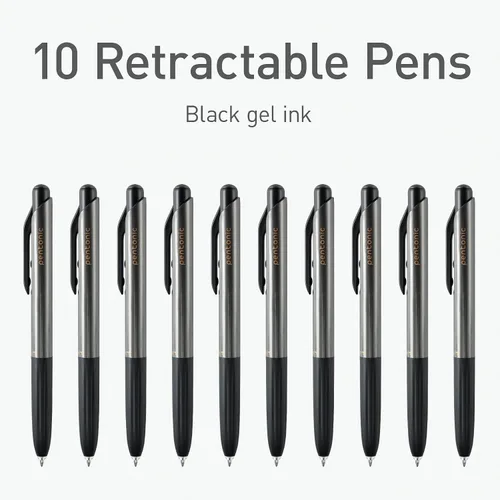 Miniatura 3 de Pentonic GR-T Bolígrafos de gel retráctiles, 10 unidades, tinta negra, punta fina de 0.7 mm, escritura suave para diario, toma de notas, oficina