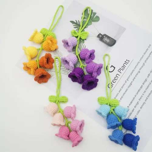 Miniatura 5 de Adorno colgante para espejo retrovisor de automóvil, cesta de flores de ganchillo, accesorio para plantas, adorno de automóvil hecho a mano