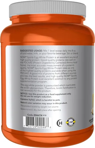 Miniatura 3 de NOW Nutrición deportiva, proteína de clara de huevo, 0.71 oz con BCAAs, polvo cremoso de vainilla, 1.5 libras