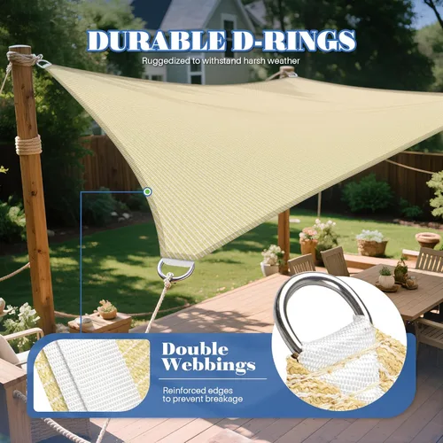 Miniatura 4 de ECOOPTS Vela de Sombra Solar HDPE de 8'x8' Toldo Rectangular para Sombra de Patio Exterior Cubierta de Pérgola Bloquea 95% UV Resistente (Beige)