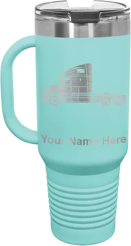 Miniatura 47 de LaserGram Taza de café aislada al vacío de 15 onzas, cabina de camión, grabado personalizado incluido (negro)