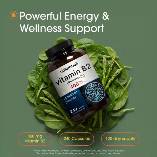 Miniatura 2 de NatureBell Vitamina B2 (riboflavina) 400 mg - 240 cápsulas - Suplemento para energía, piel y salud celular* - Sin OMG y sin gluten - Fácil