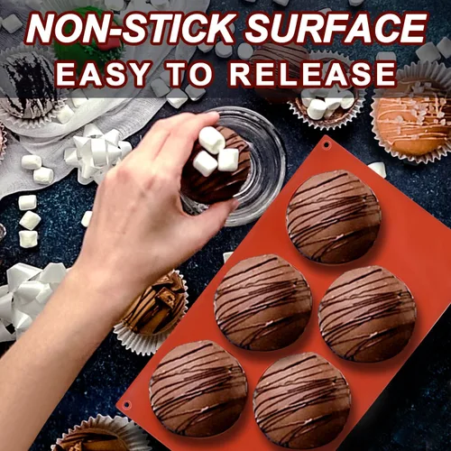 Miniatura 2 de Lerykin Paquete de 3 moldes de silicona extra grandes de 5 cavidades, molde de media esfera antiadherente para hacer bombas de chocolate caliente