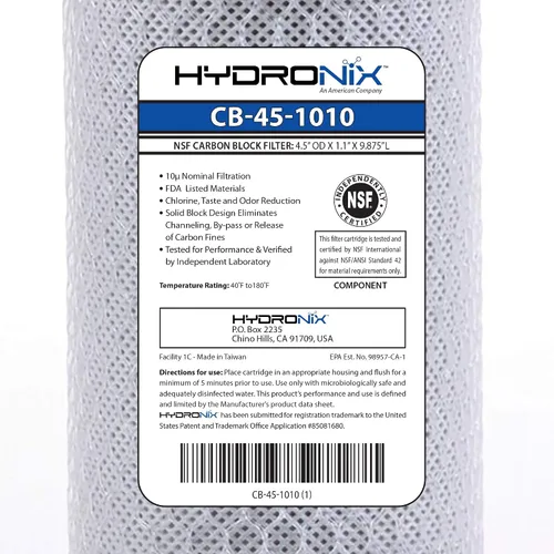 Miniatura 2 de Hydronix HX-CB-45-1010/3 Filtro de agua de bloque de carbón activado por coco Nsf para toda la casa, 4.5 x 10 pulgadas, micrón, paquete de 3