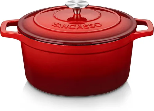 Miniatura 24 de vancasso Horno holandés de hierro fundido esmaltado, olla holandesa de 9.3 cuartos de galón con tapa, olla ovalada de hierro fundido con Crema