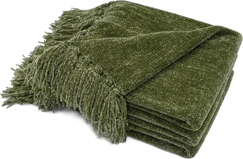 Miniatura 16 de RECYCO Manta Suave y Acogedora de Chenilla con Flecos de Borlas para Sofá, Sillón, Cama, Sala de Estar, Regalo (Amarillo Mostaza, 50'' x 60'')