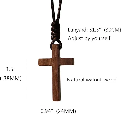 Miniatura 3 de Xianli Wang Collar con colgante de cruz de madera de nogal natural para hombres mujeres niños niñas niños adolescentes collar de regalo de madera