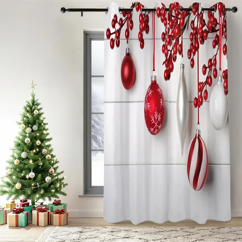 Miniatura 24 de Renaiss Cortinas opacas de Navidad con tablones de madera rústica para dormitorio, con ojales, estampado de copos de nieve navideños, cortinas